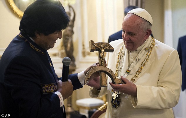 Pope Francis in Bolivia reacting to Jesus Crucified on a ...